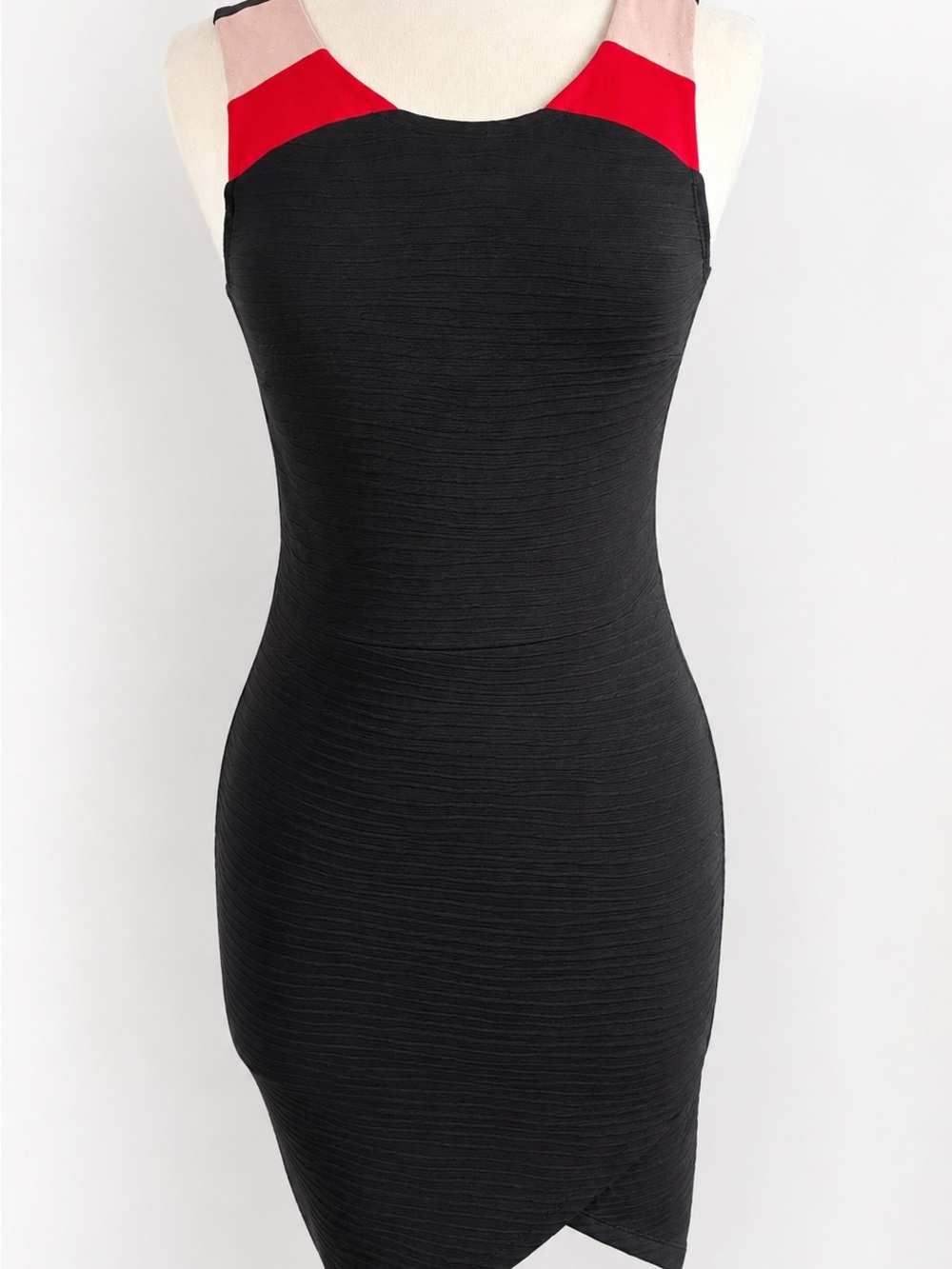 Sanctuary Black Mini Dress with Red and Blush Shoulder Panels